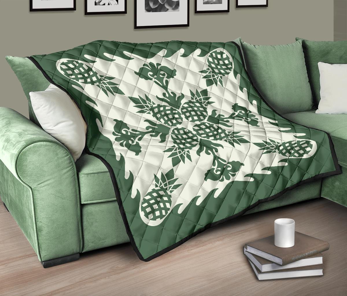 Hawaiian Pineapple Pattern Premium Quilt - Green - Argu Style - Polynesian Pride