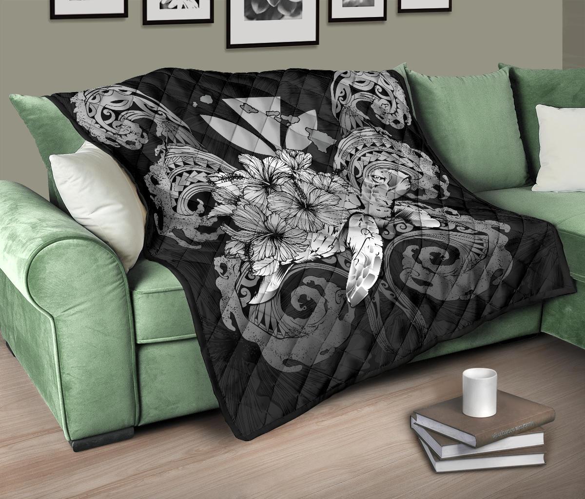 Hawaii Turtle Wave Polynesian Premium Quilt - Hey Style Gray - Polynesian Pride