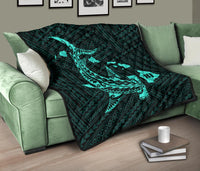 Hawaii Shark Turquoise Polynesian Premium Quilt - Polynesian Pride