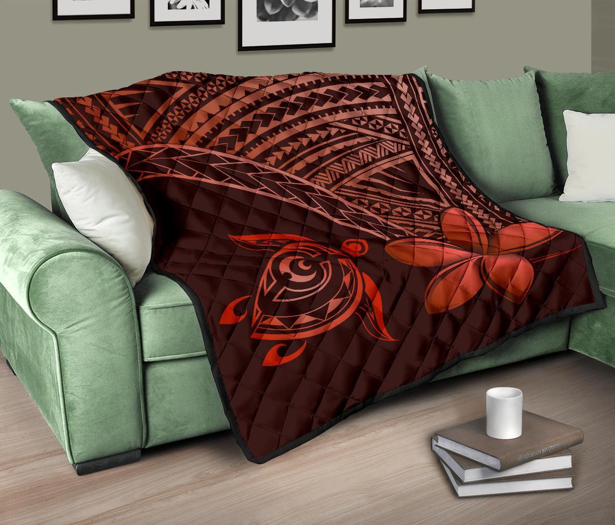 Hawaii Quilt - Hawaii Turtle Plumeria Quilt Red - Polynesian Pride