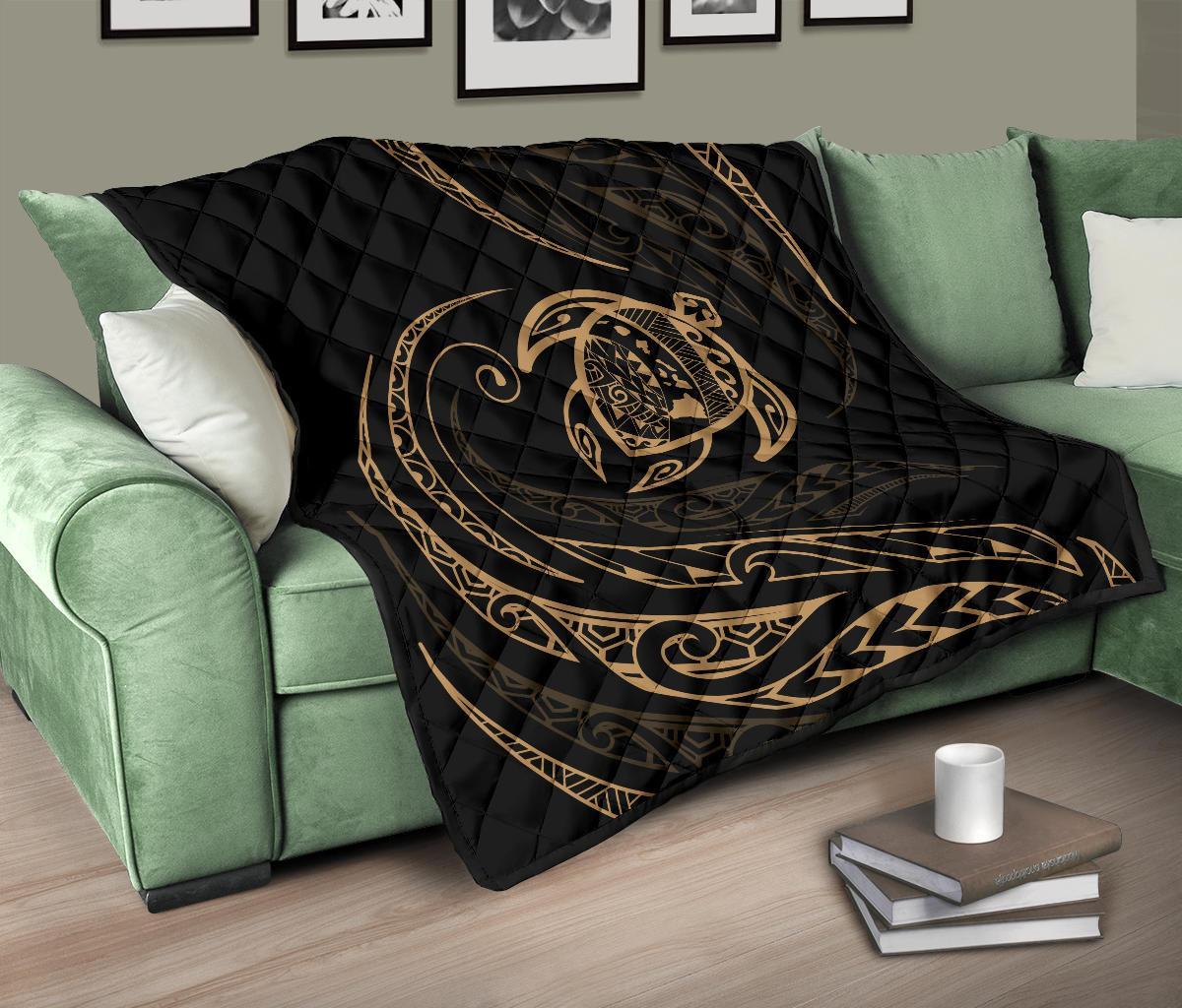 Hawaii Turtle Premium Quilt - Gold - Frida Style - Polynesian Pride
