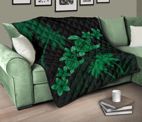 Hawaii Turtle Plumeria Coconut Tree Polynesian Premium Quilt - Green - Polynesian Pride