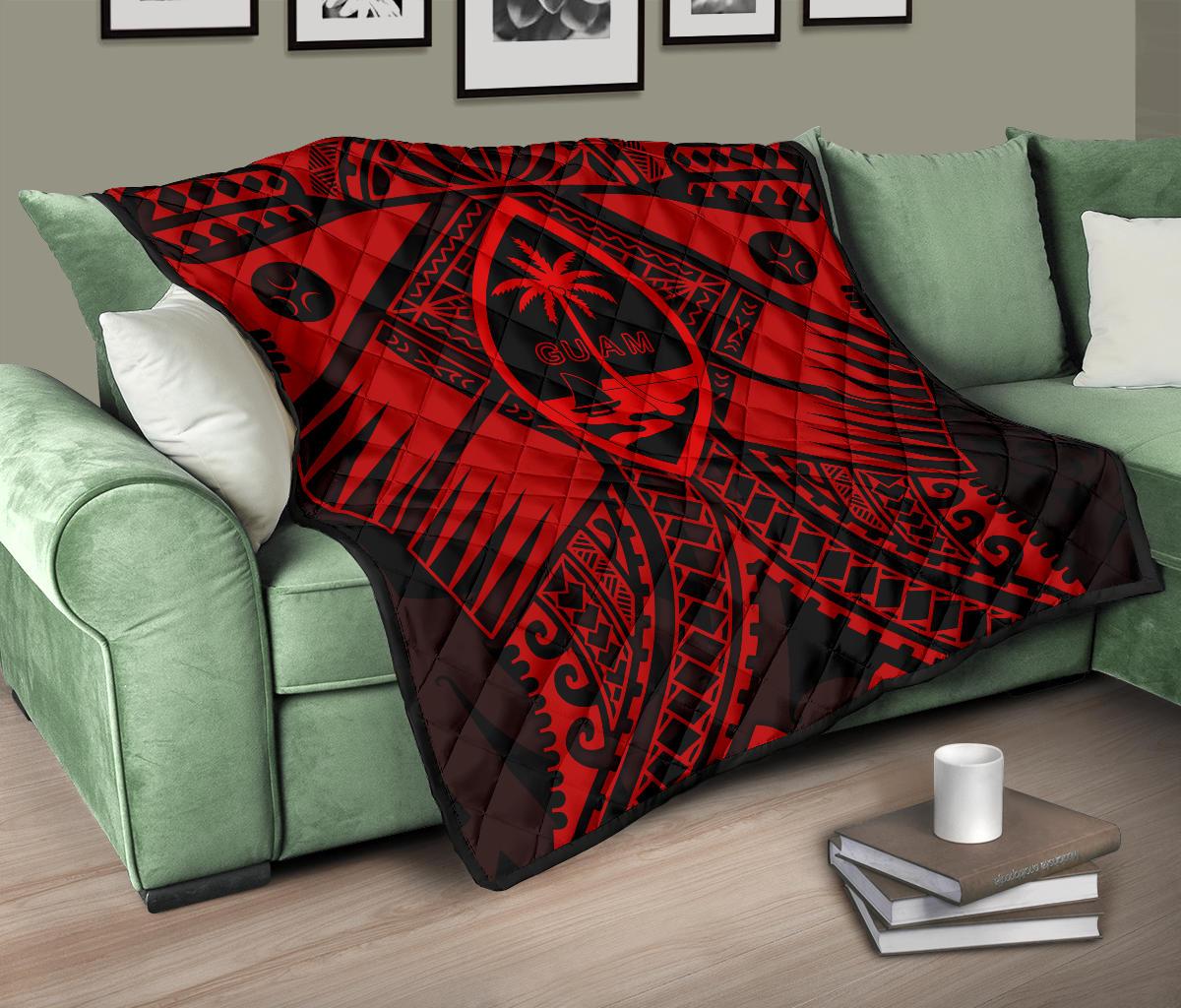 Guam Polynesian Premium Quilt - Guam Red Seal with Polynesian Tattoo - Polynesian Pride