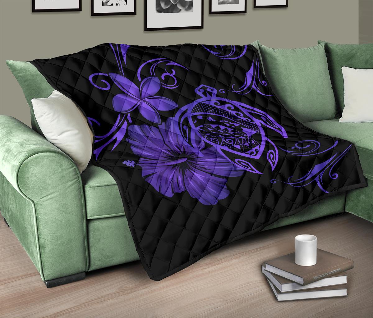 Hawaii Turtle Hibiscus Premium Quilt Purple - Polynesian Pride