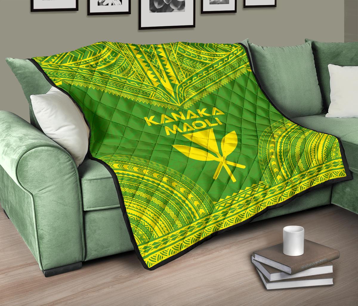 Hawaii Premium Quilt - Kanaka Maoli Polynesian Chief Green Version - Polynesian Pride