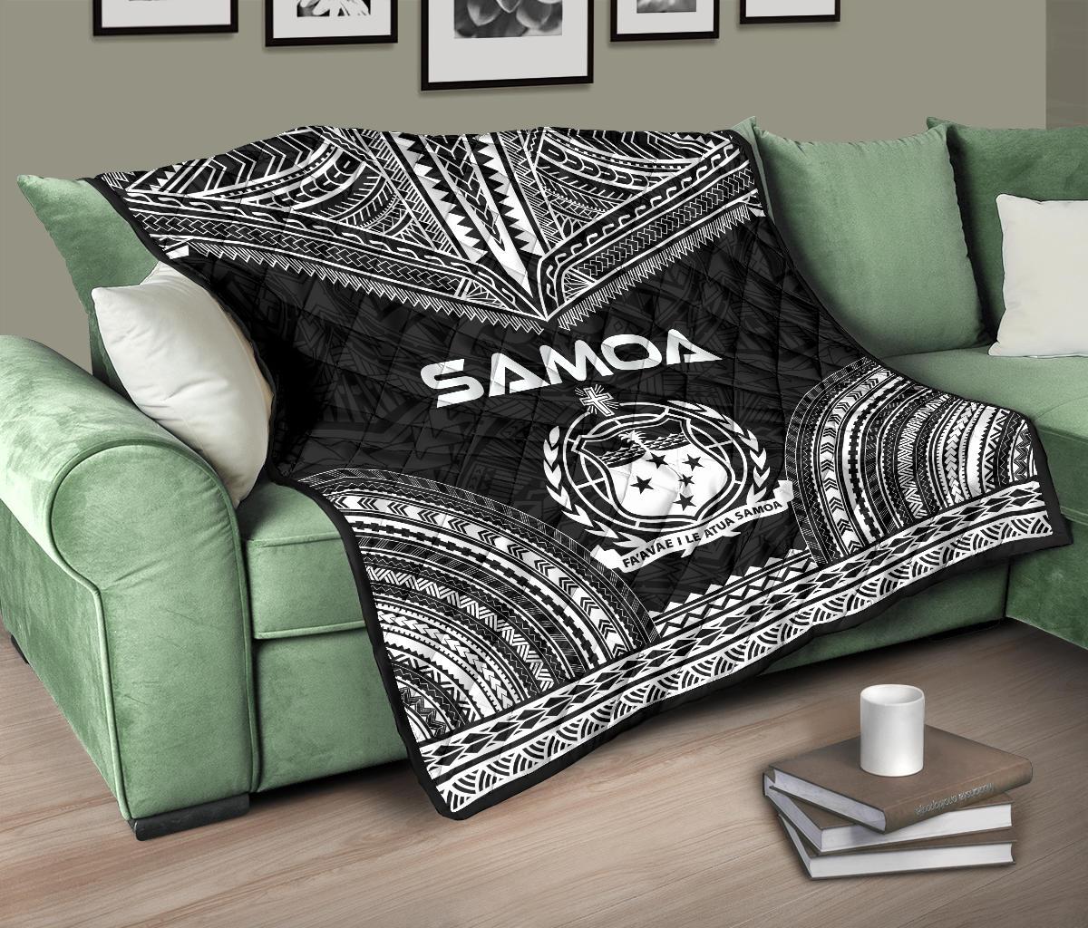 Samoa Premium Quilt - Samoa Coat Of Arms Polynesian Chief Black Version - Polynesian Pride