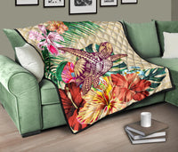 Hawaii Tropical Hibiscus Plumeria Turtle Beige Premium Quilt - Polynesian Pride