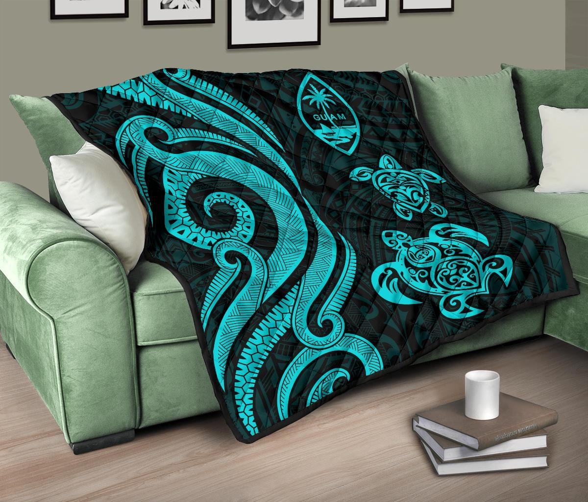 Guam Polynesian Premium Quilt - Turquoise Tentacle Turtle - Polynesian Pride