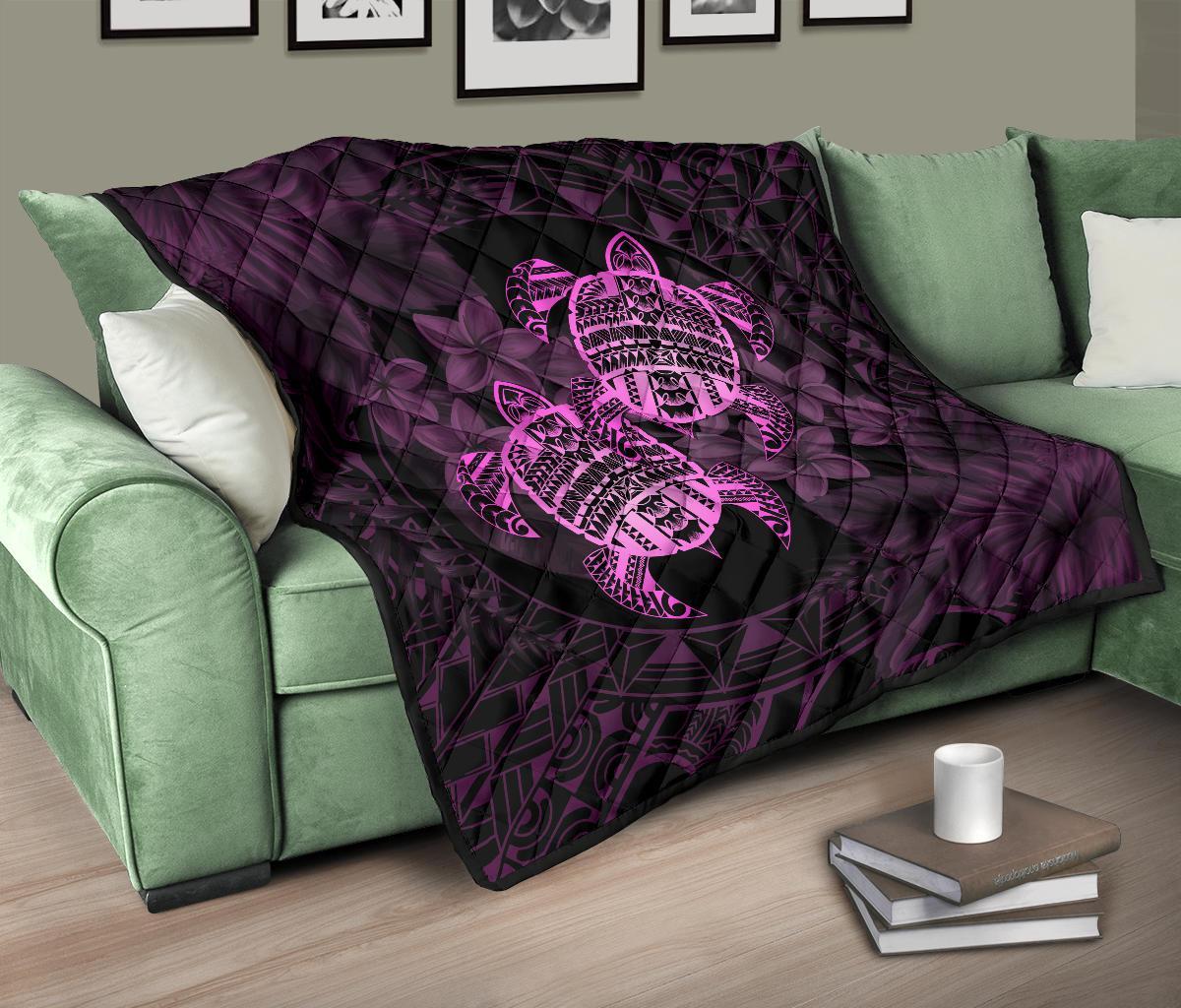 Hawaii Premium Quilt - Turtle Strong Pattern Hibiscus Plumeria Pink AH - Polynesian Pride