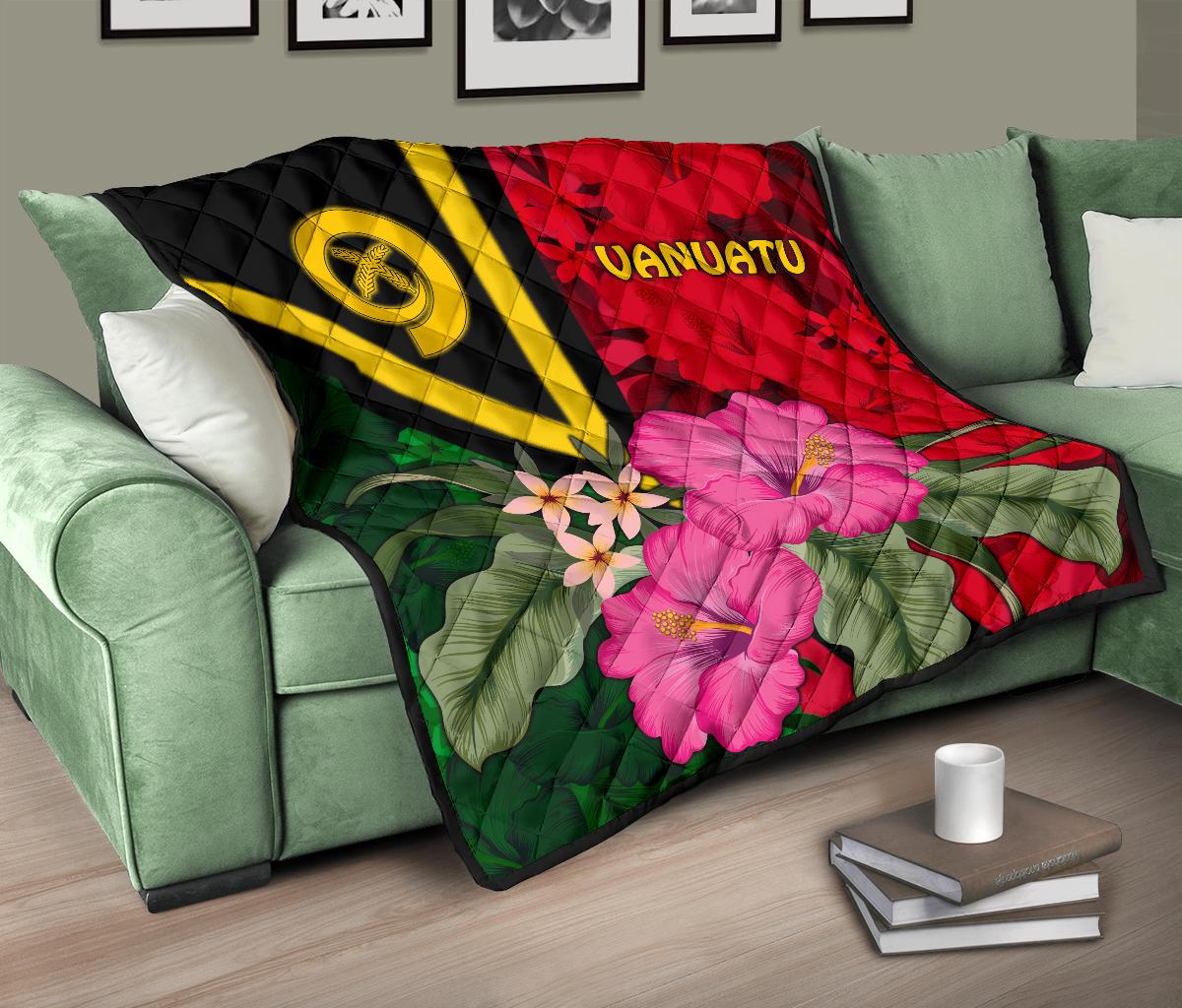 Vanuatu Premium Quilt - Vanuatu Flag with Hibiscus - Polynesian Pride