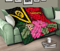 Vanuatu Premium Quilt - Vanuatu Flag with Hibiscus - Polynesian Pride