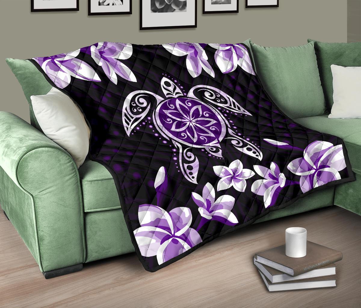 Hawaiian Violet Turtle Plumeria Quilt - Polynesian Pride