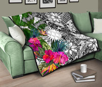 Marshall Islands Premium Quilt White - Turtle Plumeria Banana Leaf - Polynesian Pride