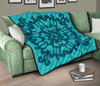 Hawaiian Quilt Turtle Pattern New Blue Premium Quilt - Skin Style - AH - Polynesian Pride