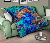 Tahiti Polynesian Premium Quilt - Tahiti Flag Sea Turtle Coral Treasure - Polynesian Pride