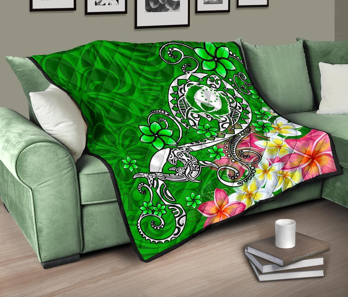 Pohnpei Premium Quilt - Turtle Plumeria (Green) - Polynesian Pride