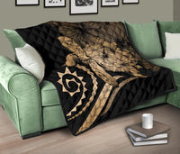 Hawaii Turtle Hibiscus Polynesian Vintage Premium Quilt - Gold - Polynesian Pride