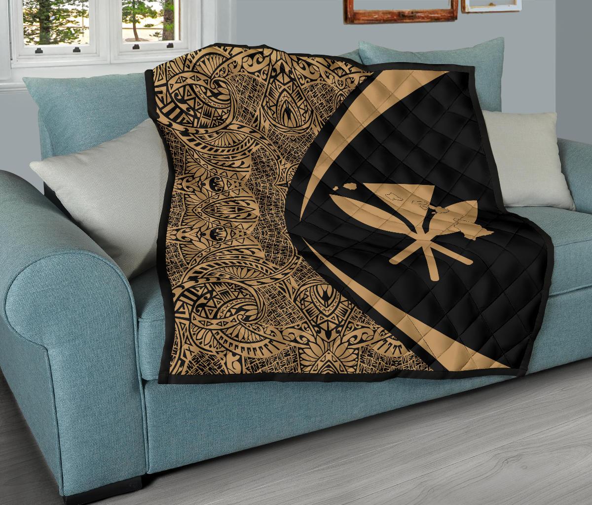 Hawaii Kanaka Polynesian Black Premium Quilt - Circle Style - Polynesian Pride