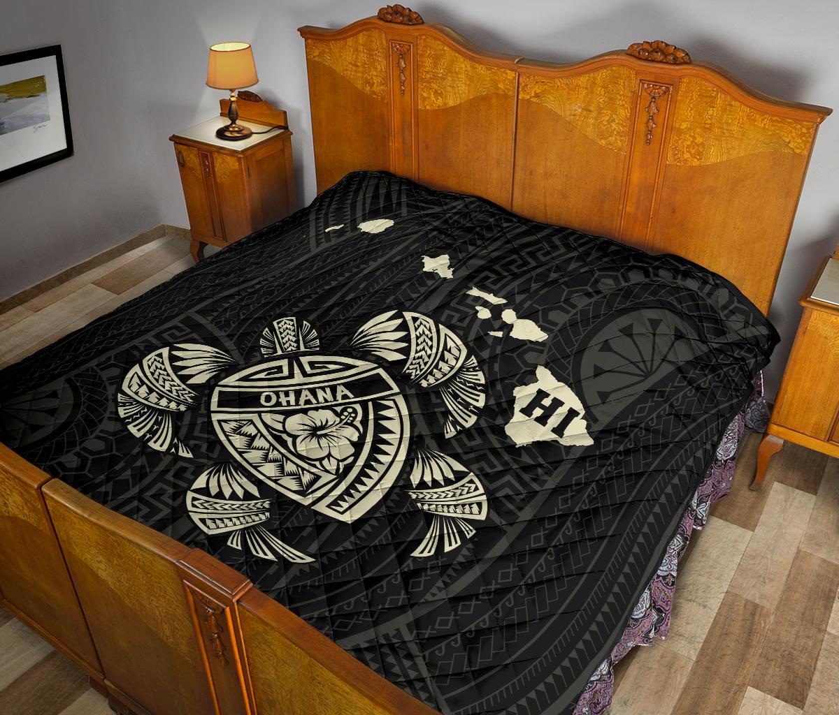 Hawaii Kakau Polynesian Turtle Map Premium Quilt - Beige - Polynesian Pride