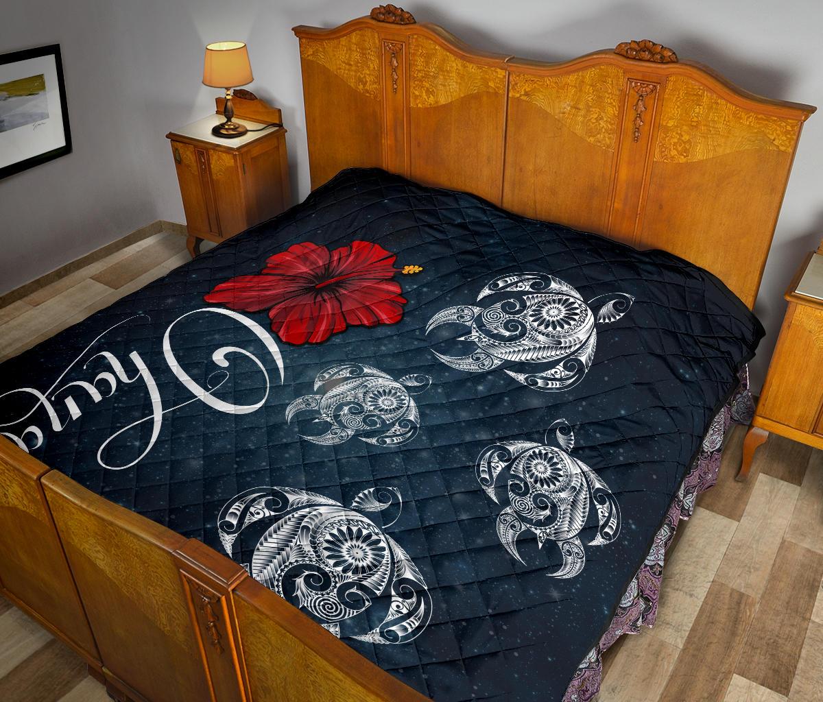 Hawaii Ohana Turtle Hibiscus Galaxy Premium Quilt - Polynesian Pride