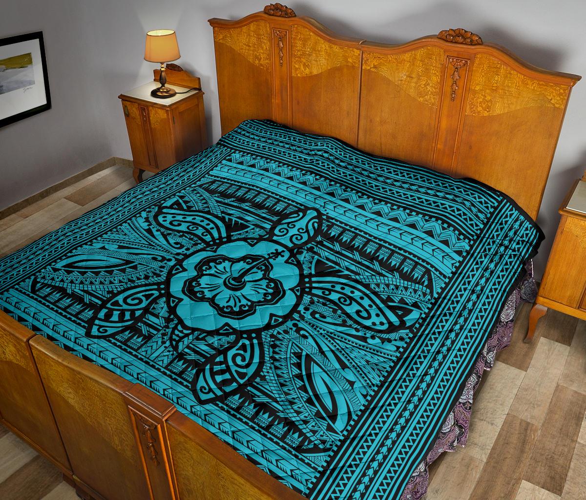 Hawaii Polyensian Turtle Premium Quilt Blue - Polynesian Pride