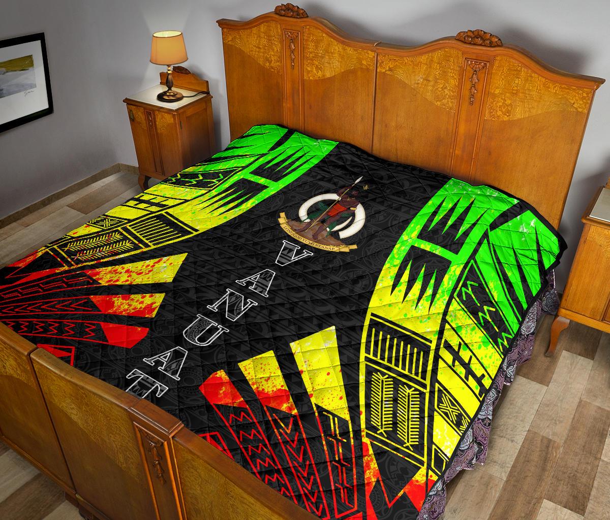 Vanuatu Premium Quilt - Vanuatu Coat Of Arms Polynesian Reggae Tattoo - Polynesian Pride