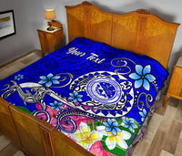 FSM Custom Personalised Premium Quilt - Turtle Plumeria (Blue) - Polynesian Pride