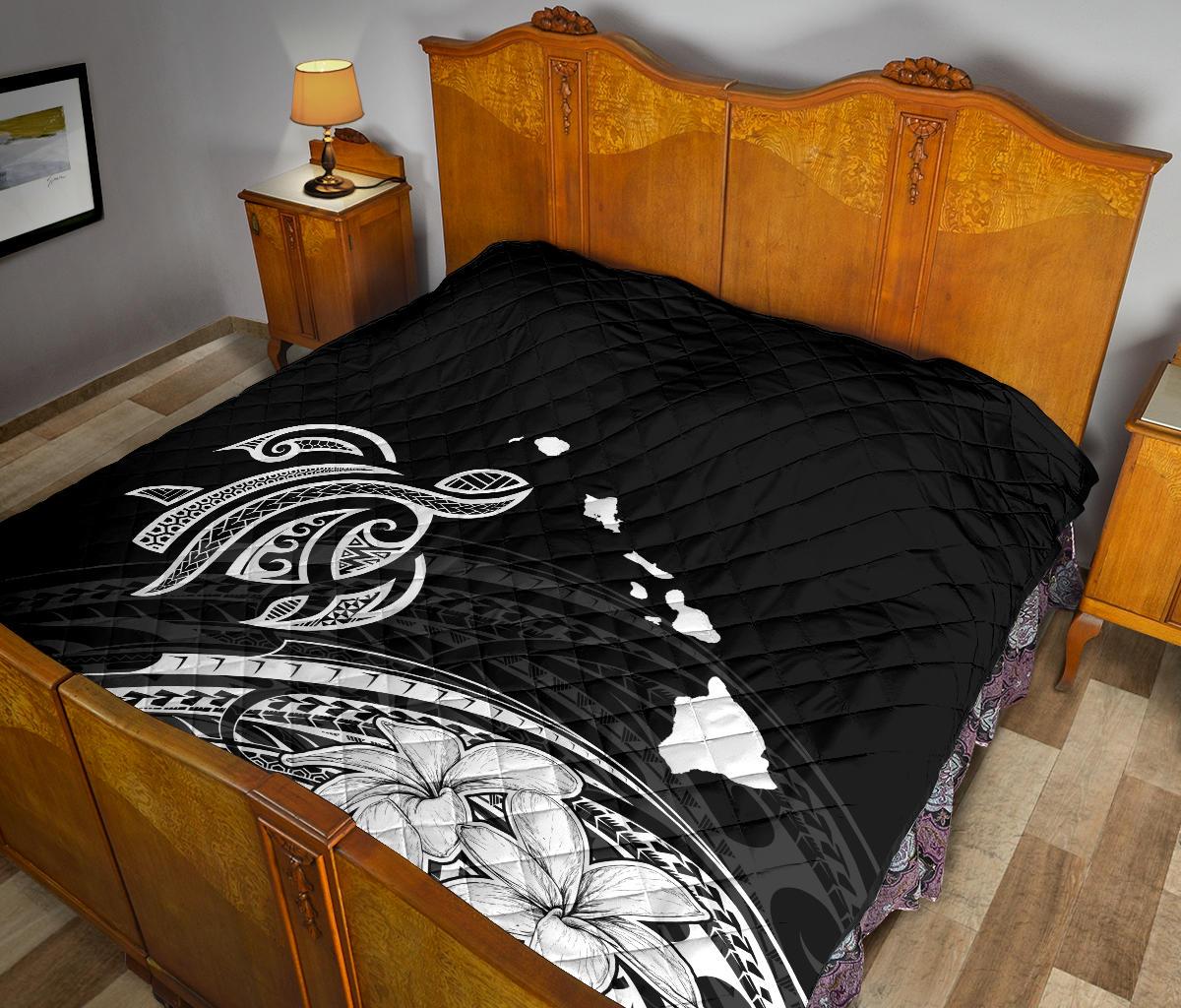 Hawaii Map Plumeria Polynesian Premium Quilt - Polynesian Pride