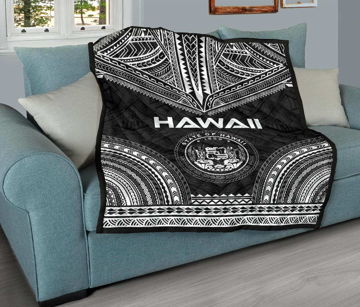 Hawaii Premium Quilt - Hawaii Seal Polynesian Chief Black Version - Polynesian Pride