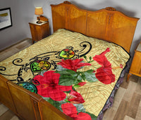 Hawaiian Marble Turtles Hibiscus Premium Quilt - Polynesian Pride