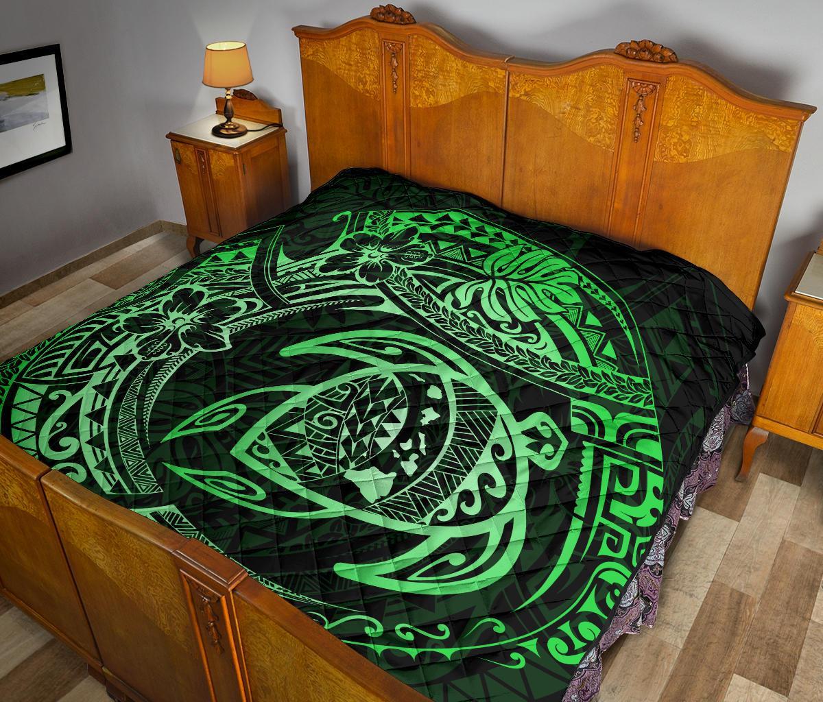 Hawaiian Turtle Polynesian Green Premium Quilt - Polynesian Pride