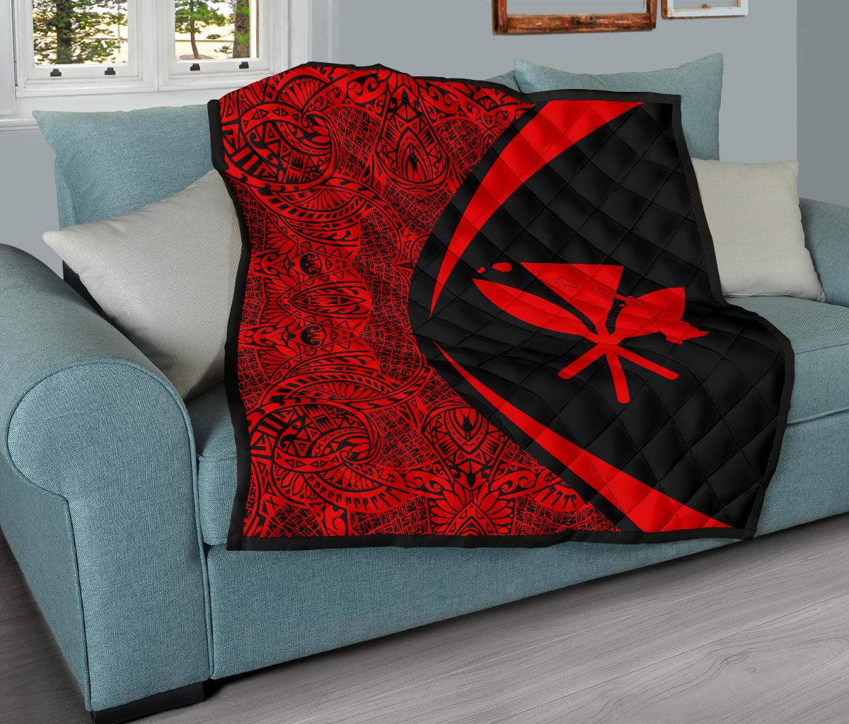 Hawaii Kanaka Polynesian Black And Red Premium Quilt - Circle Style - Polynesian Pride