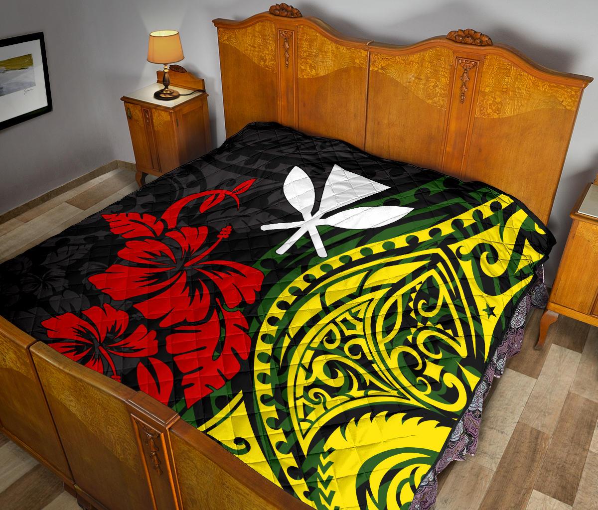 Hawaii Premium Quilt - Kanaka Maoli Hibiscus Flowers - Polynesian Pride
