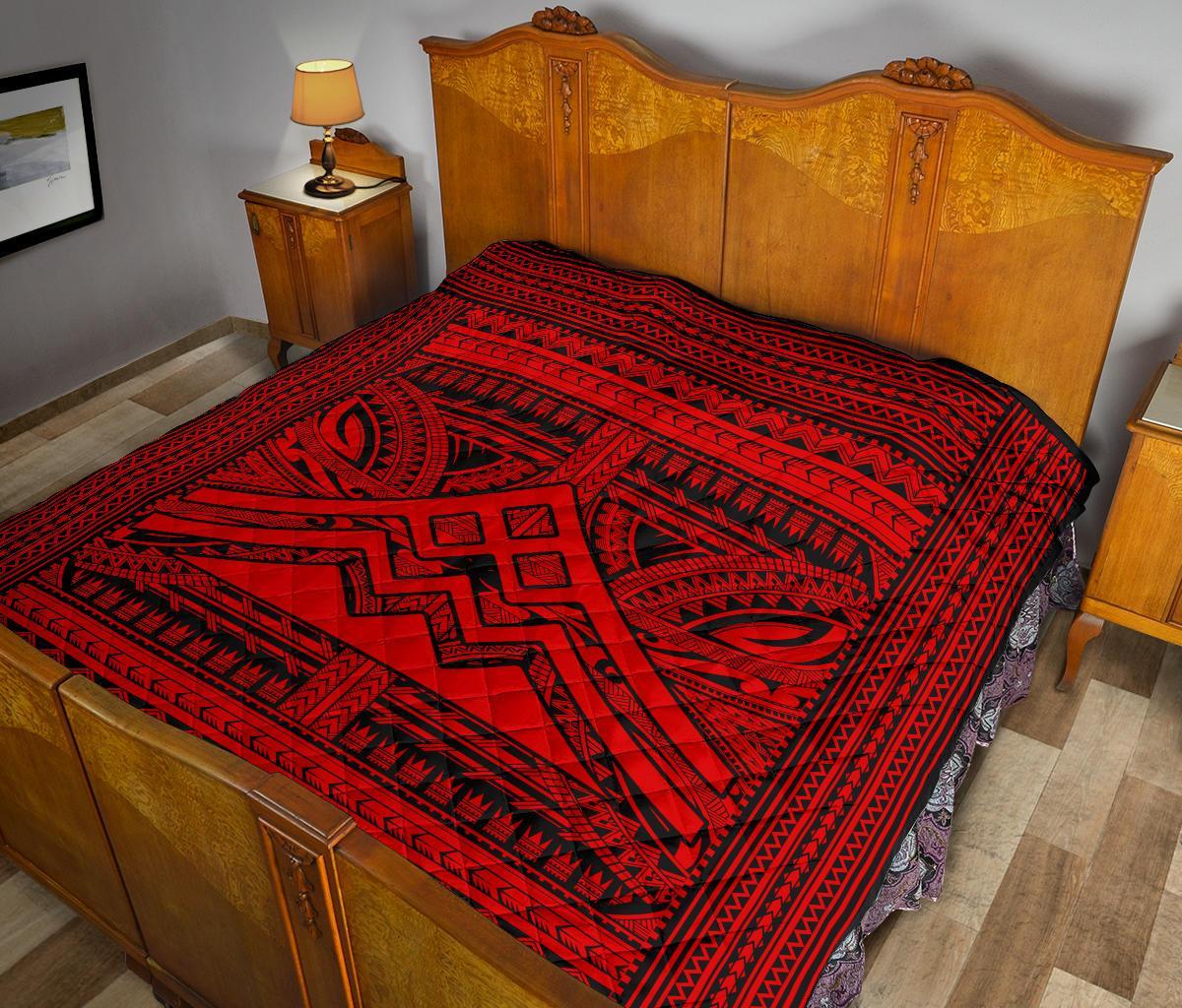 Hawaii Polynesian Mauna Kea Premium Quilt Red - Polynesian Pride