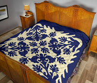 Hawaiian Leaves Pattern Premium Quilt - Blue - Argu Style - AH - Polynesian Pride