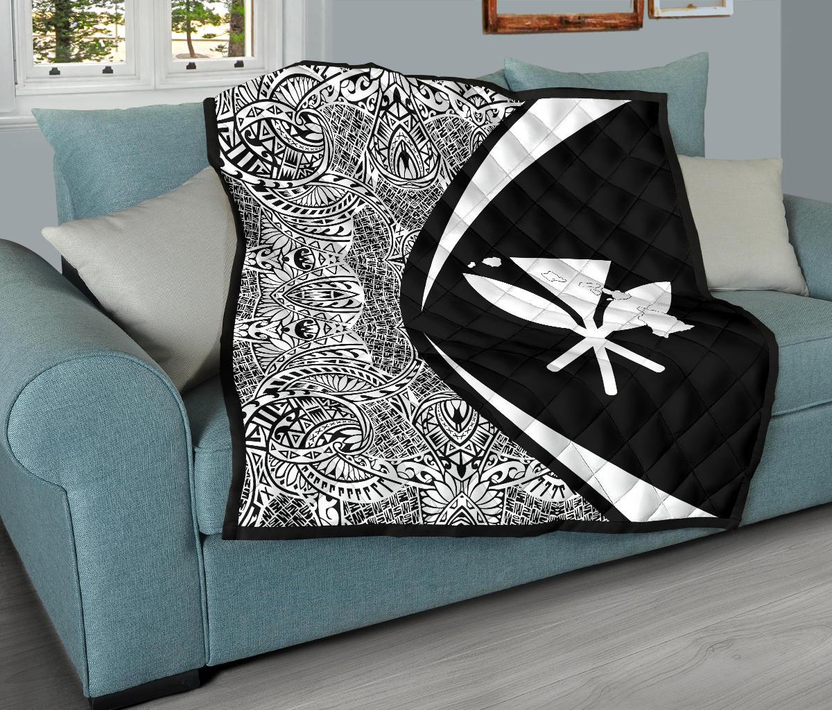 Hawaii Kanaka Polynesian Black And White Premium Quilt - Circle Style - Polynesian Pride