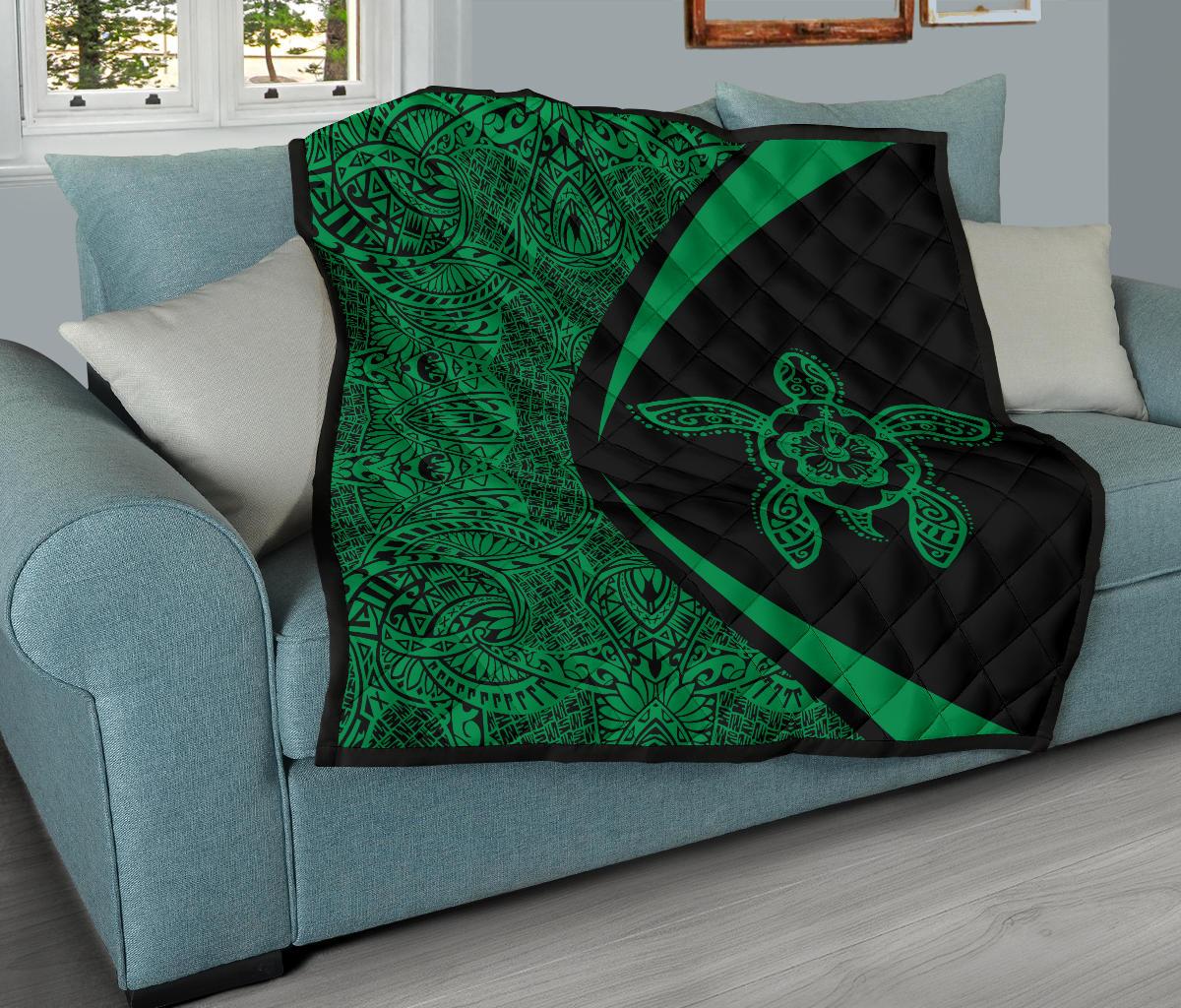 Hawaii Turtle Polynesian Green Premium Quilt - Circle Style - Polynesian Pride