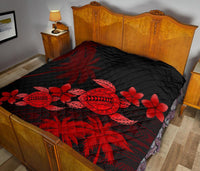 Hawaii Turtle Plumeria Coconut Tree Polynesian Premium Quilt - Red - Polynesian Pride