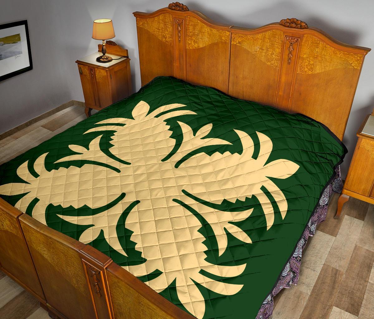 Hawaiian Premium Quilt Royal Pattern - Green - A2 Style - Polynesian Pride