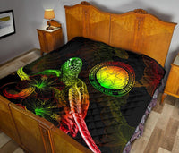 CNMI Polynesian Premium Quilt - Turtle With Blooming Hibiscus reggae - Polynesian Pride