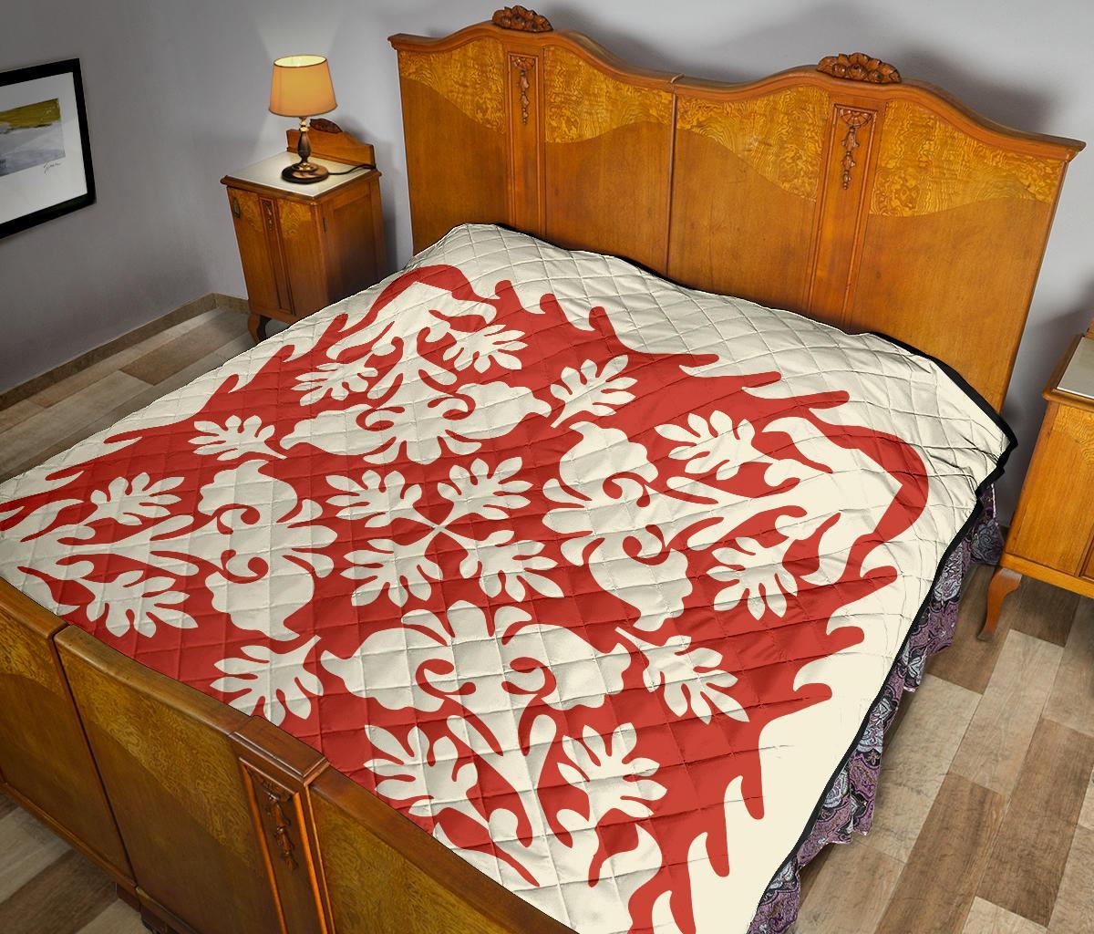 Hawaiian Tropical Pattern Premium Quilt - Red - Argu Style - AH - Polynesian Pride