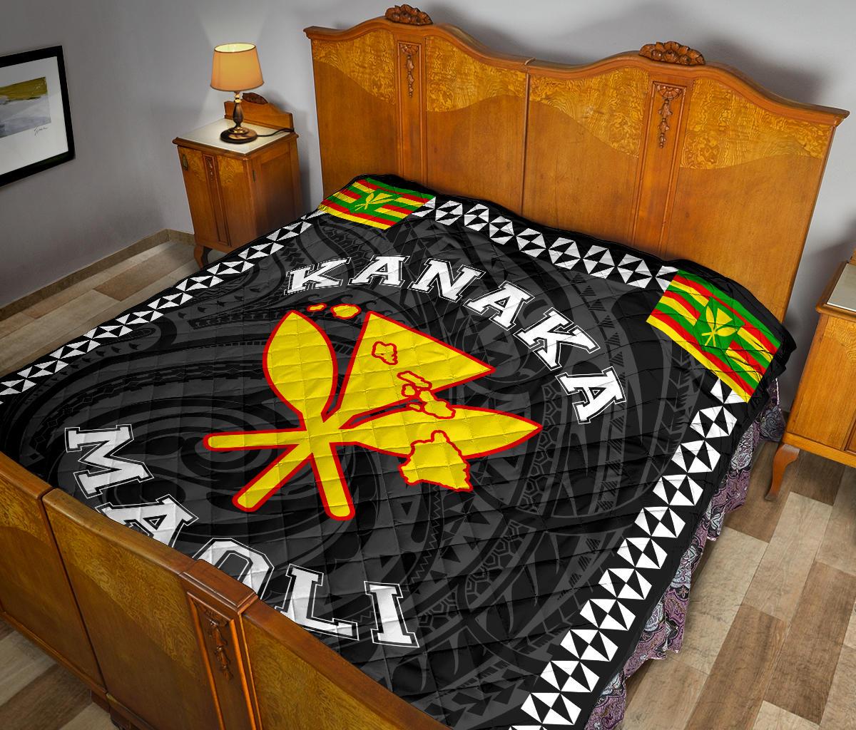 Kanaka Maoli Flag Polynesian Premium Quilt White - Love Style - Polynesian Pride