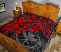 Hawaii Polynesian Premium Quilt - Kanaka Maoli & Red Turtle Hibiscus - Polynesian Pride