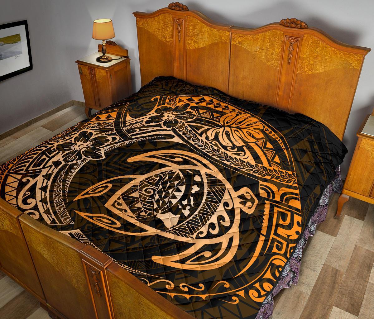 Hawaiian Turtle Polynesian Gold Premium Quilt - Polynesian Pride