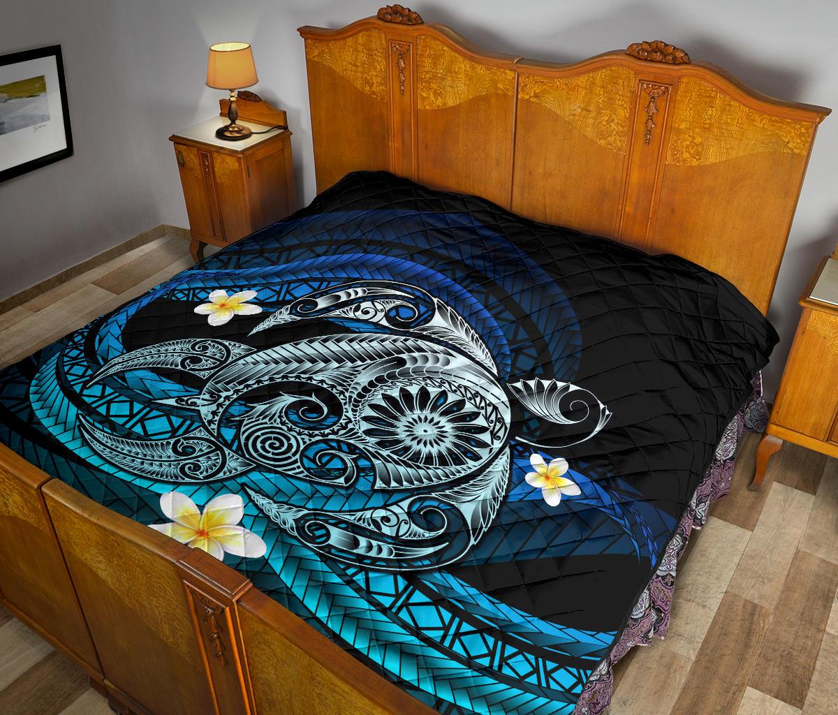 Hawaii Turtle Plumeria Polynesian Premium Quilt - Mela Style - Polynesian Pride
