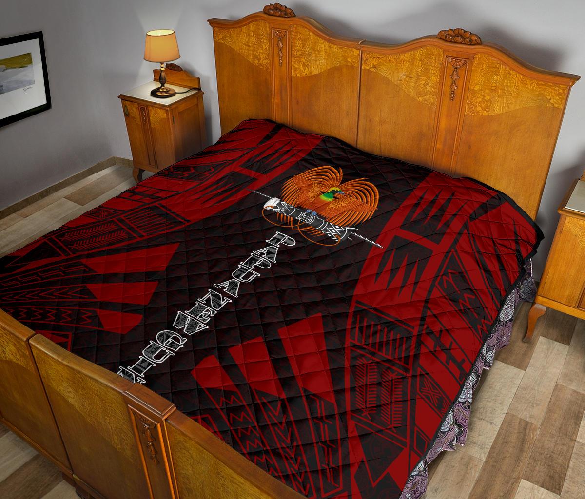 Papua New Guinea Premium Quilt - Papua New Guinea Coat Of Arsms Polynesian Red Tattoo - Polynesian Pride