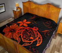 Hawaii Turtle Hibiscus Premium Quilt Orange - Polynesian Pride