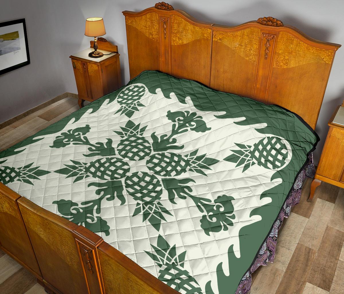 Hawaiian Premium Quilt Pineapple Pattern - Green - Polynesian Pride
