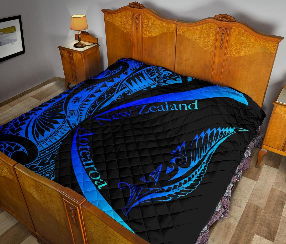 New Zealand Silver Fern Premium Quilt Maori Tattoo Circle Style - Blue - Polynesian Pride