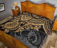 Vanuatu Polynesian Premium Quilt - Vanuatu Coat Of Arms & Gold Turtle Hibiscus - Polynesian Pride